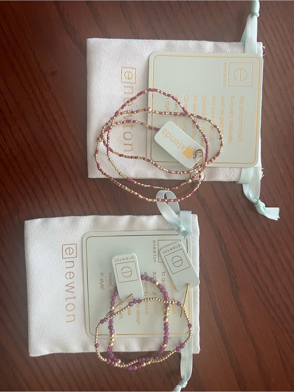 E Newton Gold and Maroon/Purple Beaded Bracelet Set - Stackable.